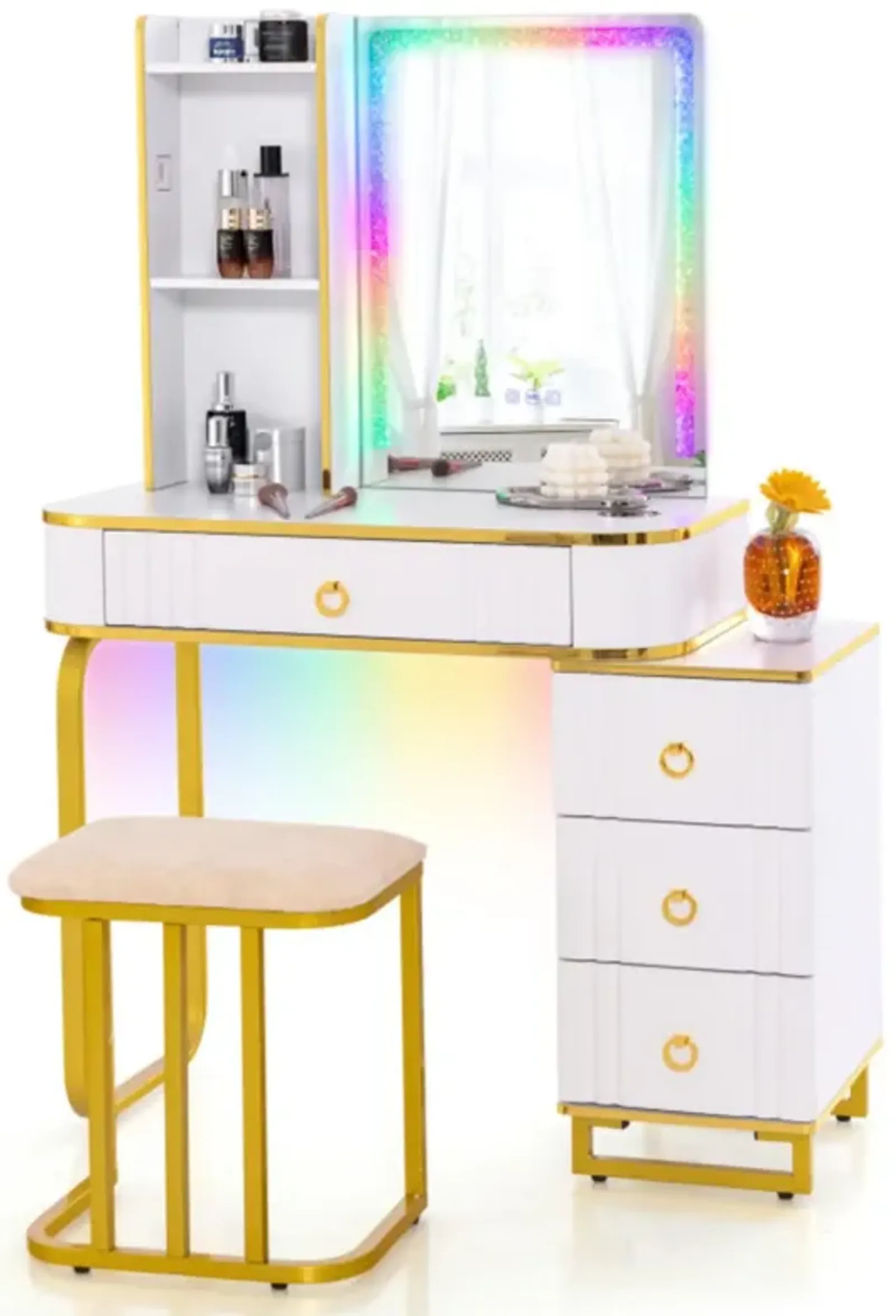 Hivvago Vanity Table Set with RGB LED Lights and Wireless Charging Station