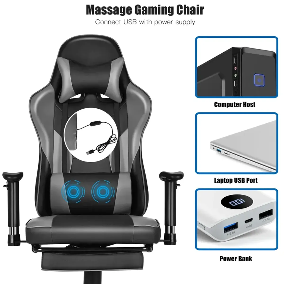 Costway Gaming Chair Racing High Back Office Chair w/ Footrest Black