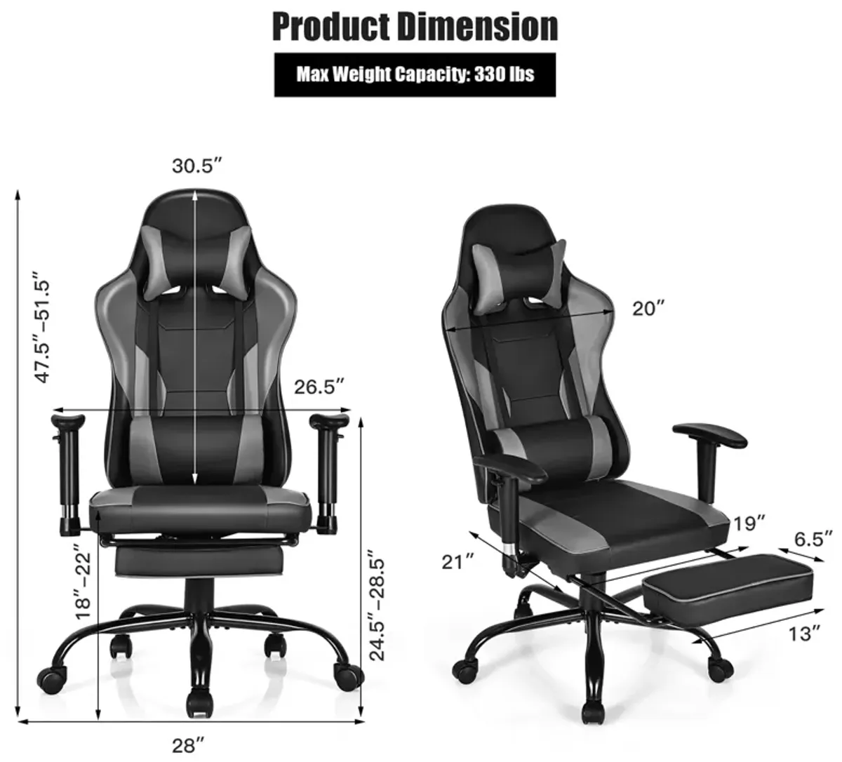 Costway Gaming Chair Racing High Back Office Chair w/ Footrest Black