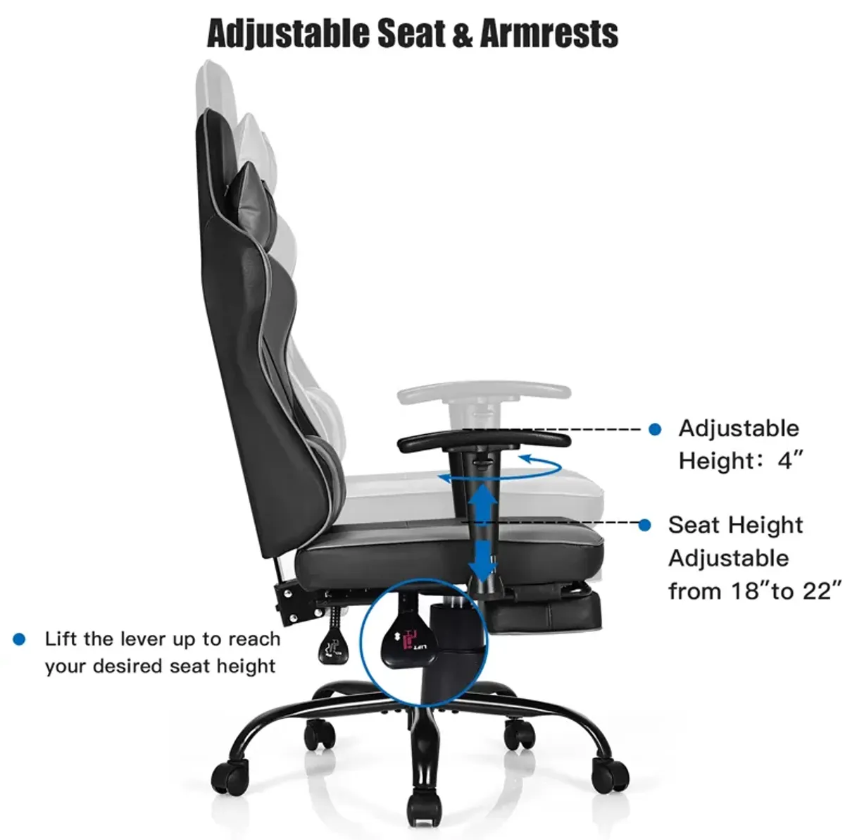 Costway Gaming Chair Racing High Back Office Chair w/ Footrest Black