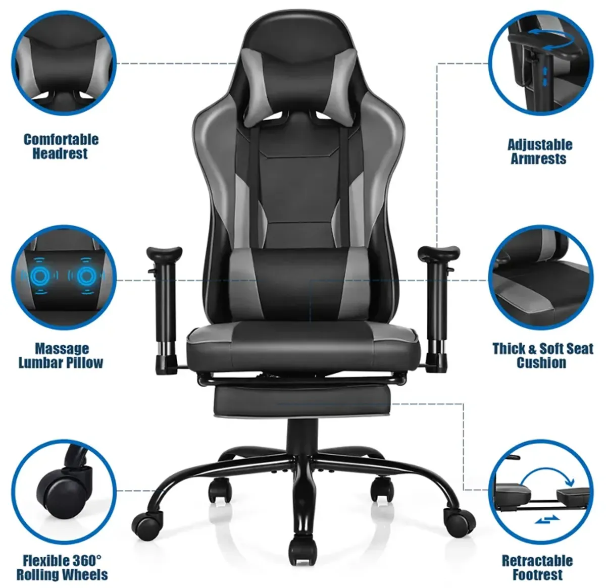 Costway Gaming Chair Racing High Back Office Chair w/ Footrest Black