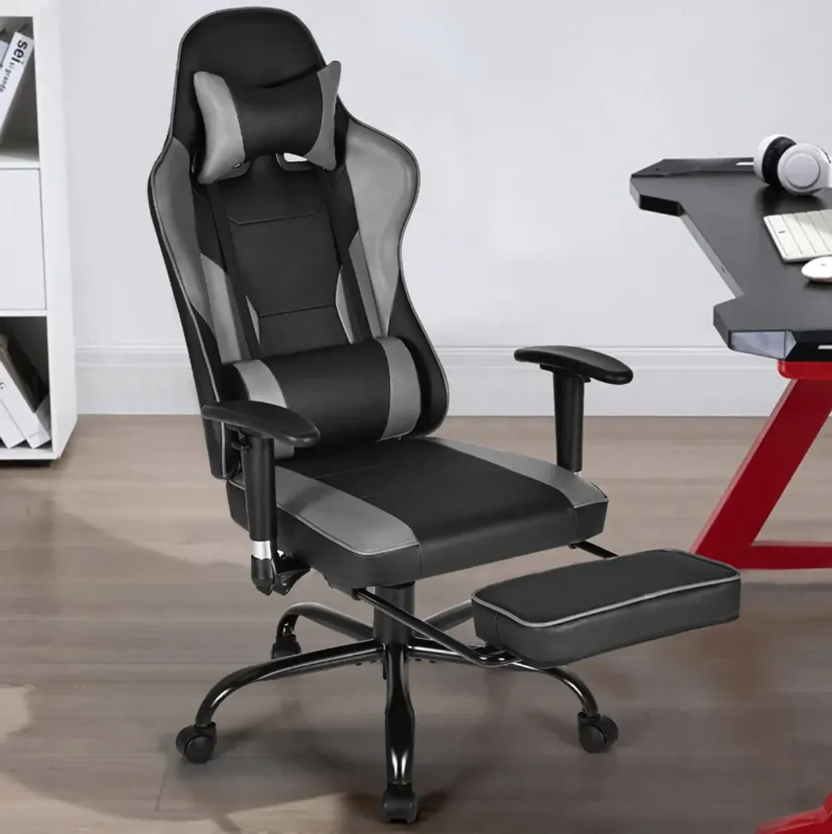 Costway Gaming Chair Racing High Back Office Chair w/ Footrest Black