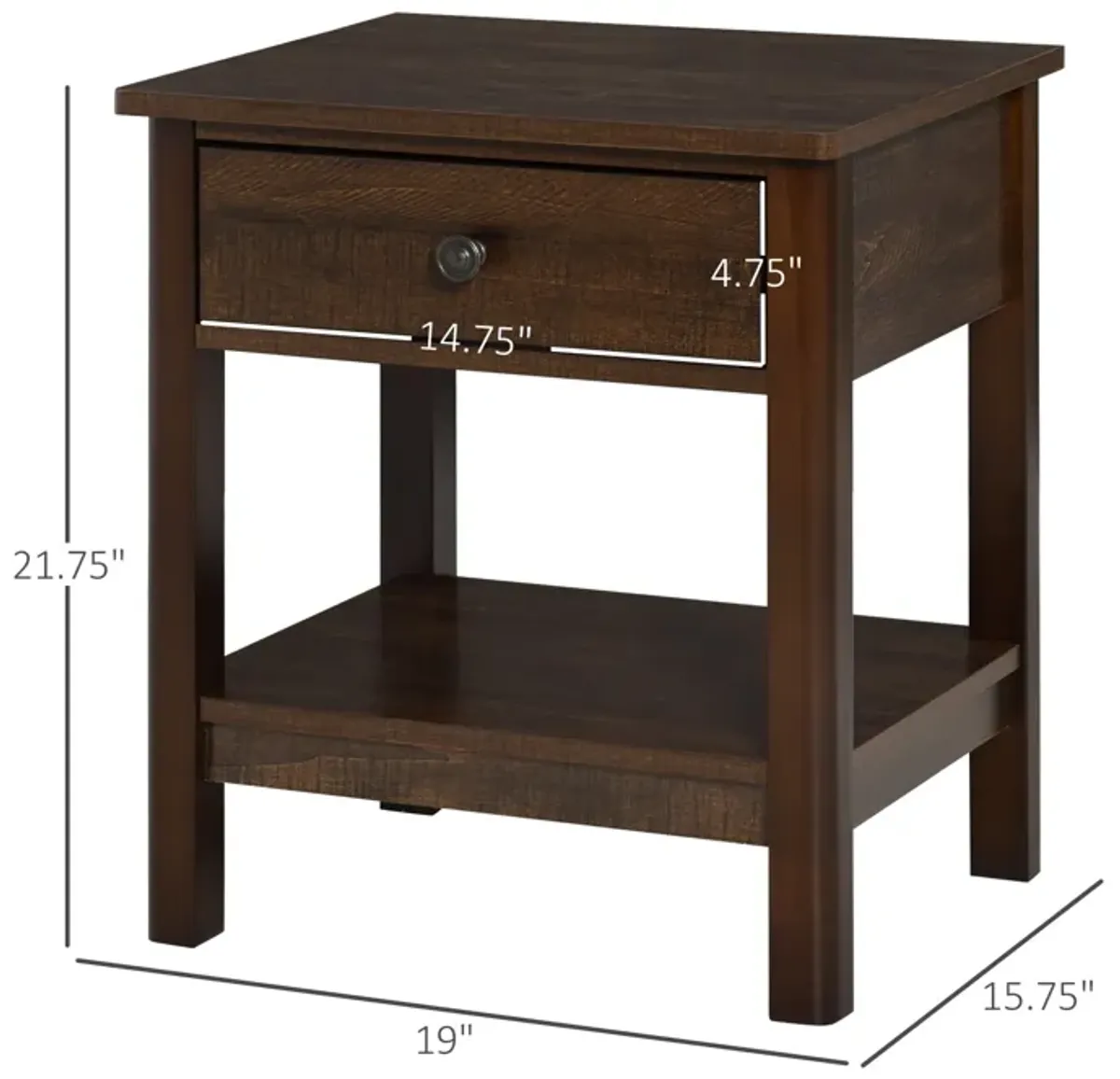 Dark Brown Nightstand: Compact Bedside Table with Drawer and Shelves