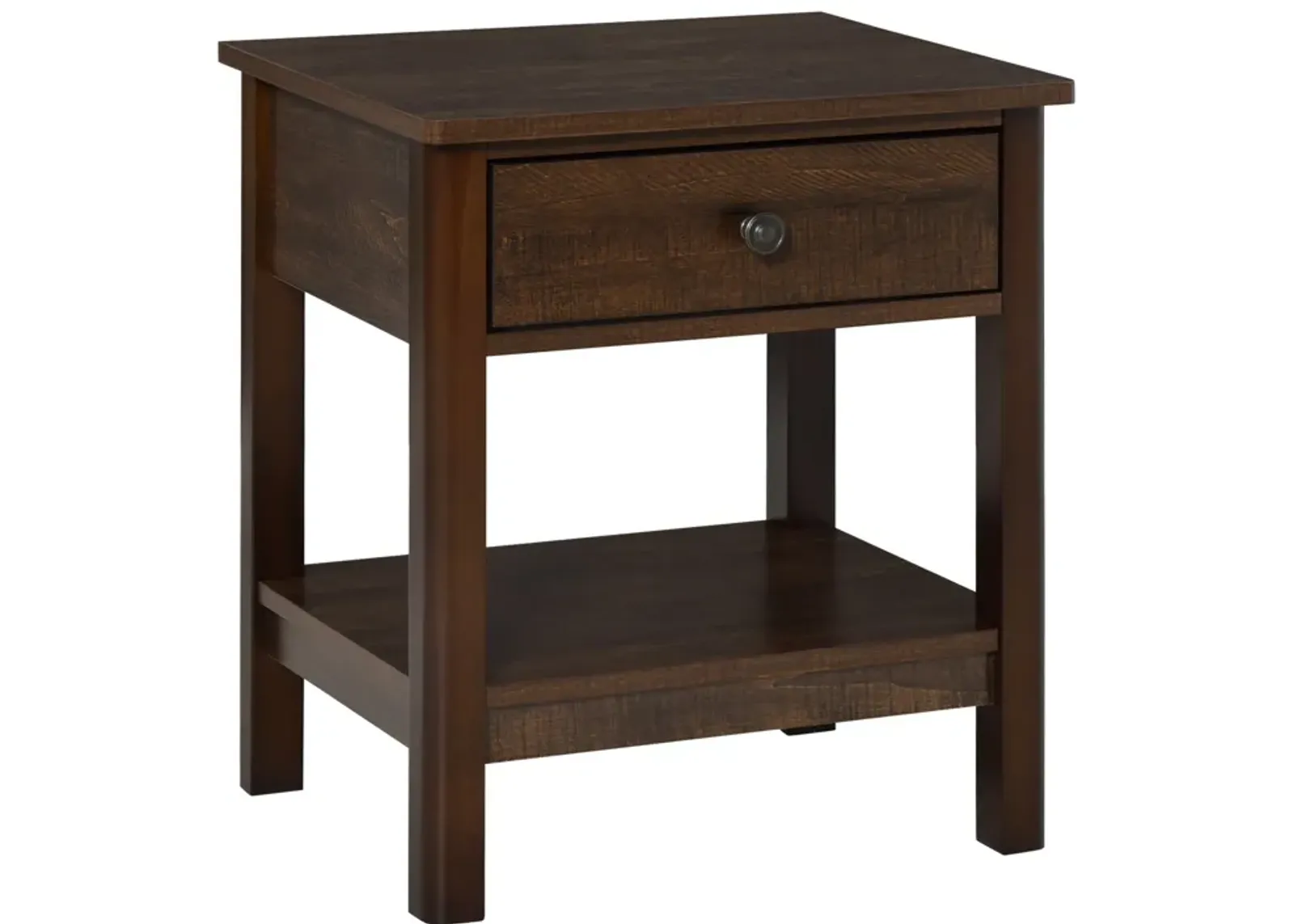 Dark Brown Nightstand: Compact Bedside Table with Drawer and Shelves