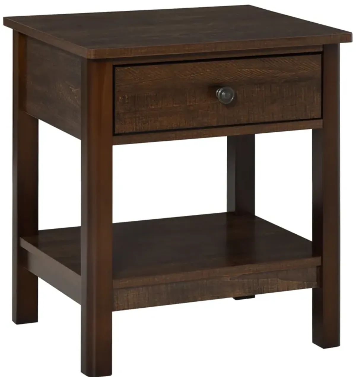 Dark Brown Nightstand: Compact Bedside Table with Drawer and Shelves