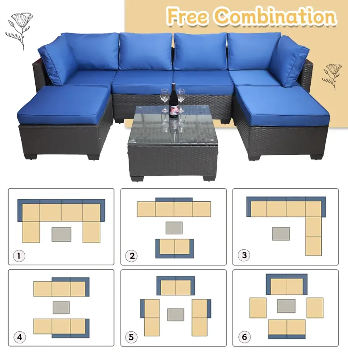 Merax Outdoor Garden Patio Furniture 7-Piece Sofa Sets