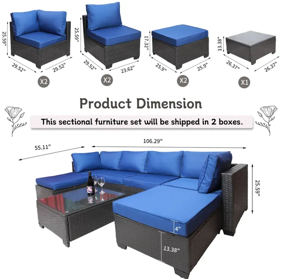 Merax Outdoor Garden Patio Furniture 7-Piece Sofa Sets