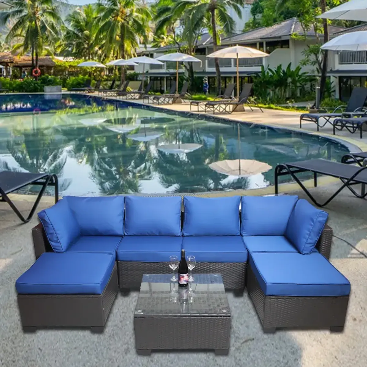 Merax Outdoor Garden Patio Furniture 7-Piece Sofa Sets