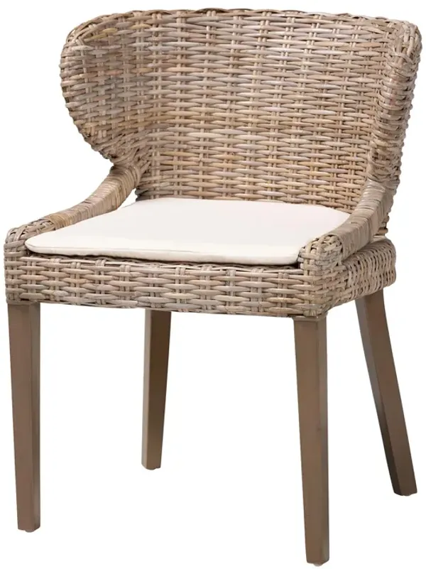 bali & pari Niesha Bohemian Grey Natural Kubu Rattan and Mahogany Wood Dining Chair