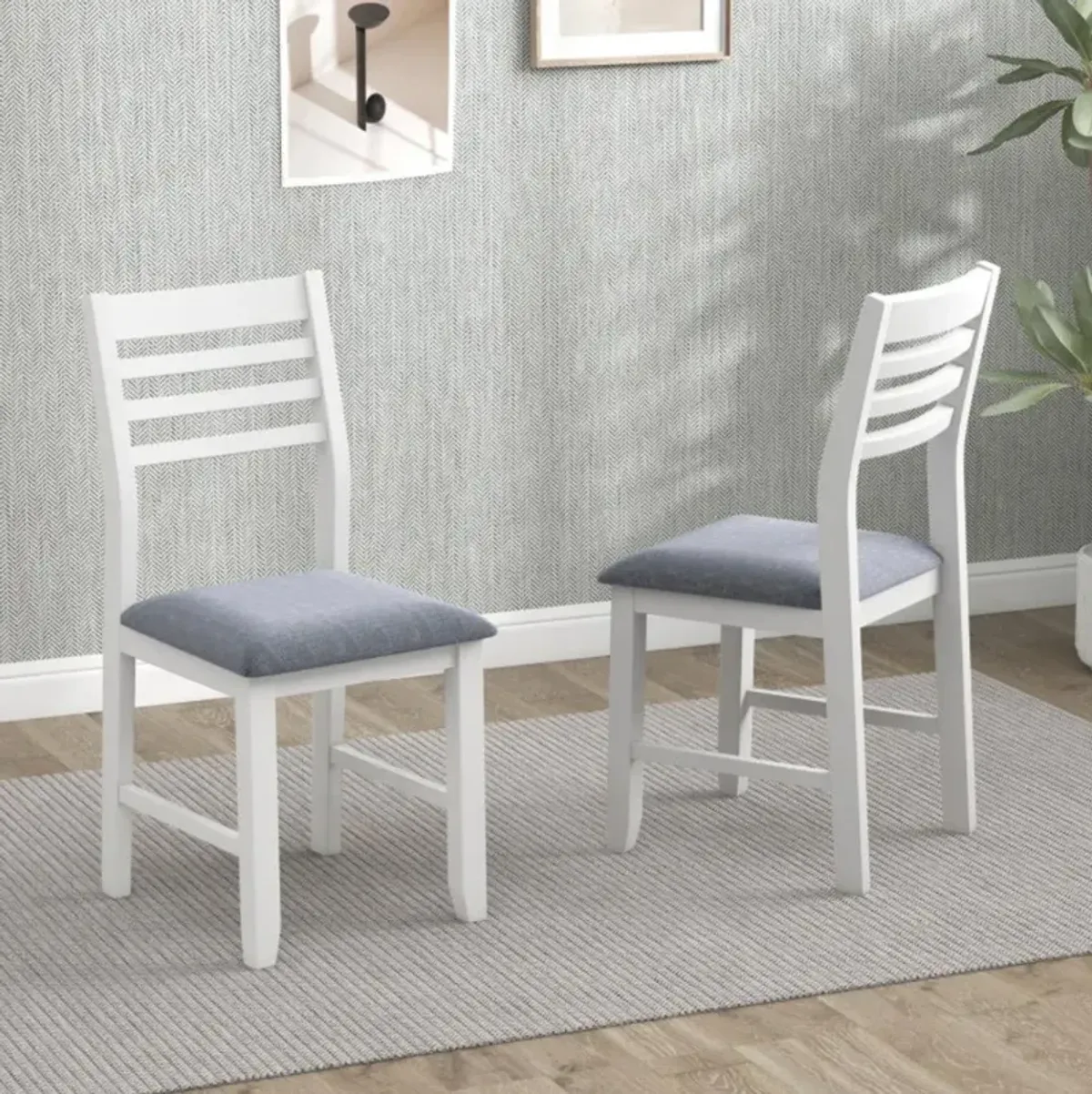 Wooden Dining Chair Set of 2 with Rubber Wood Frame and Padded Cushion