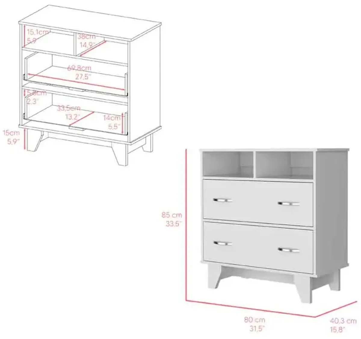 Double Drawer Dresser Arabi, Bedroom, White