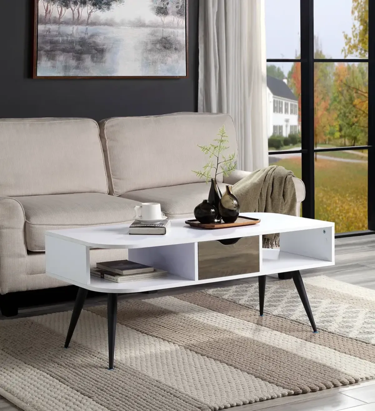 ACME Halima Coffee Table, White & Black Finish