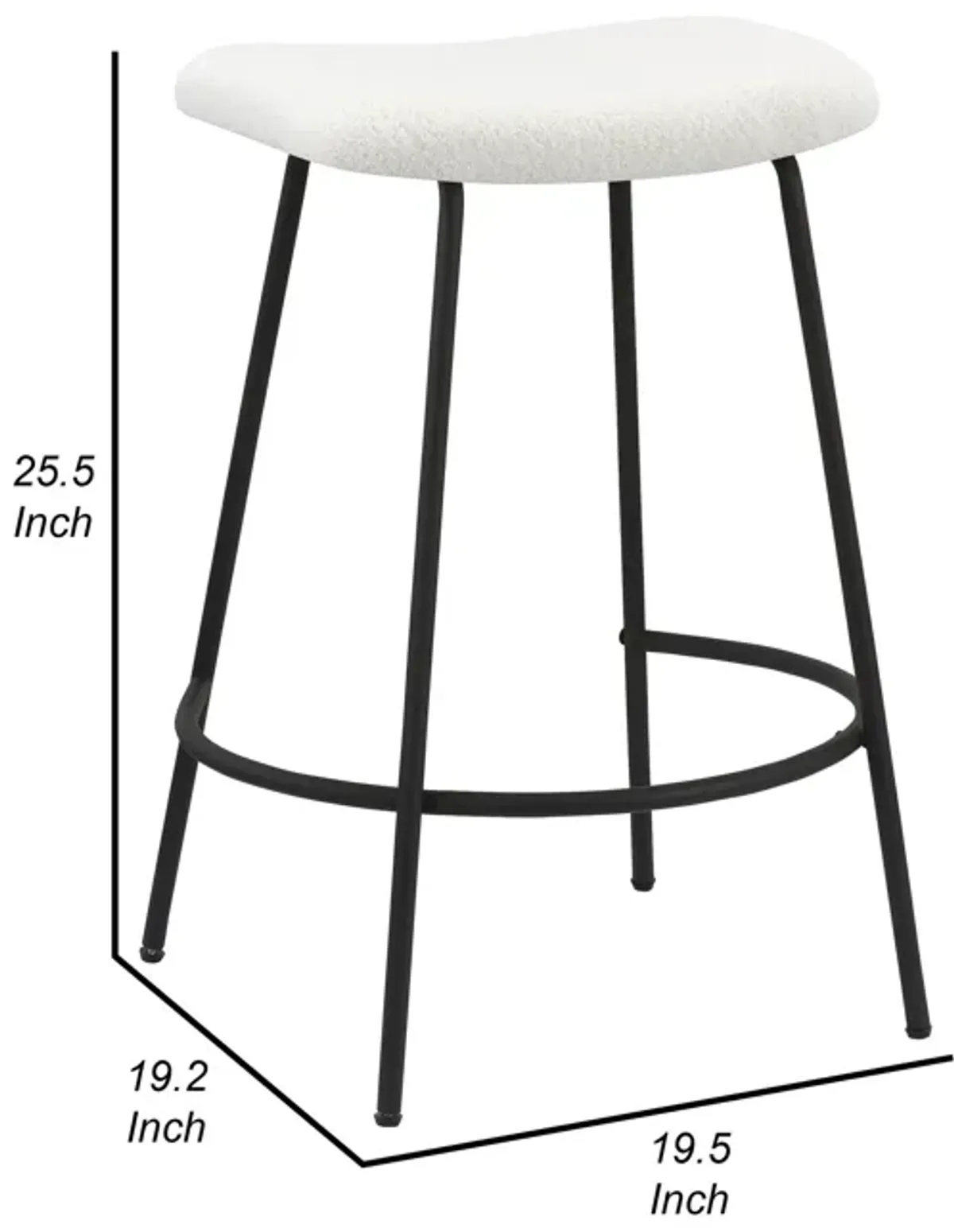 Ast 26 Inch Set of 2 Counter Height Stools, Saddle Seat, Black Metal, White - Benzara