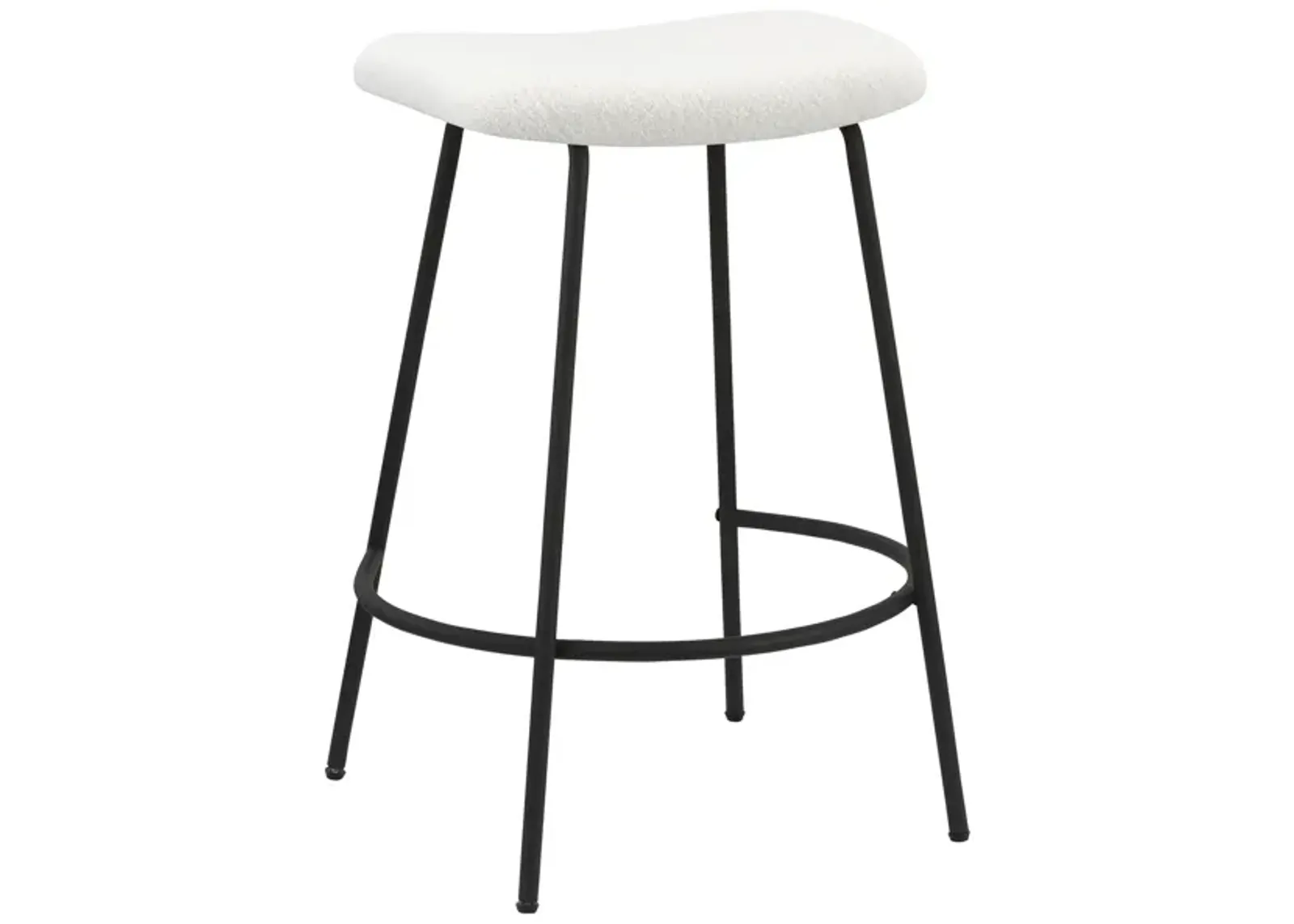 Ast 26 Inch Set of 2 Counter Height Stools, Saddle Seat, Black Metal, White - Benzara