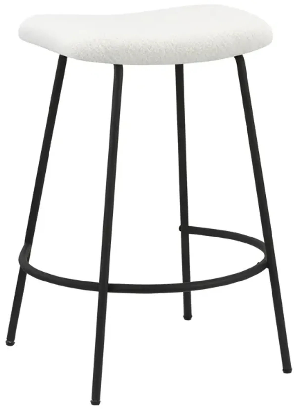 Ast 26 Inch Set of 2 Counter Height Stools, Saddle Seat, Black Metal, White - Benzara