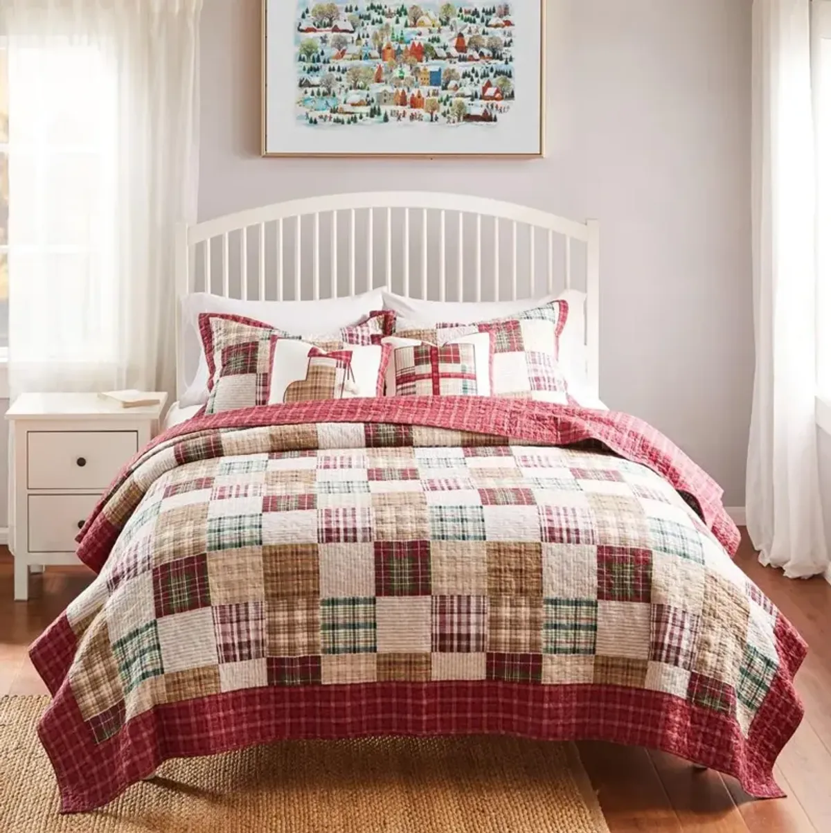 Greenland Home Fashion Oxford Quilt Set 3 Pieces Quilt Set Including Pillow Sham Full/Queen Red