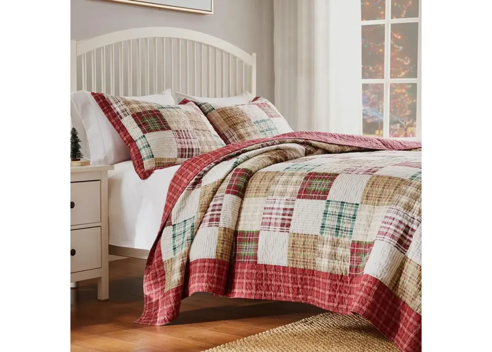 Greenland Home Fashion Oxford Quilt Set 3 Pieces Quilt Set Including Pillow Sham Full/Queen Red