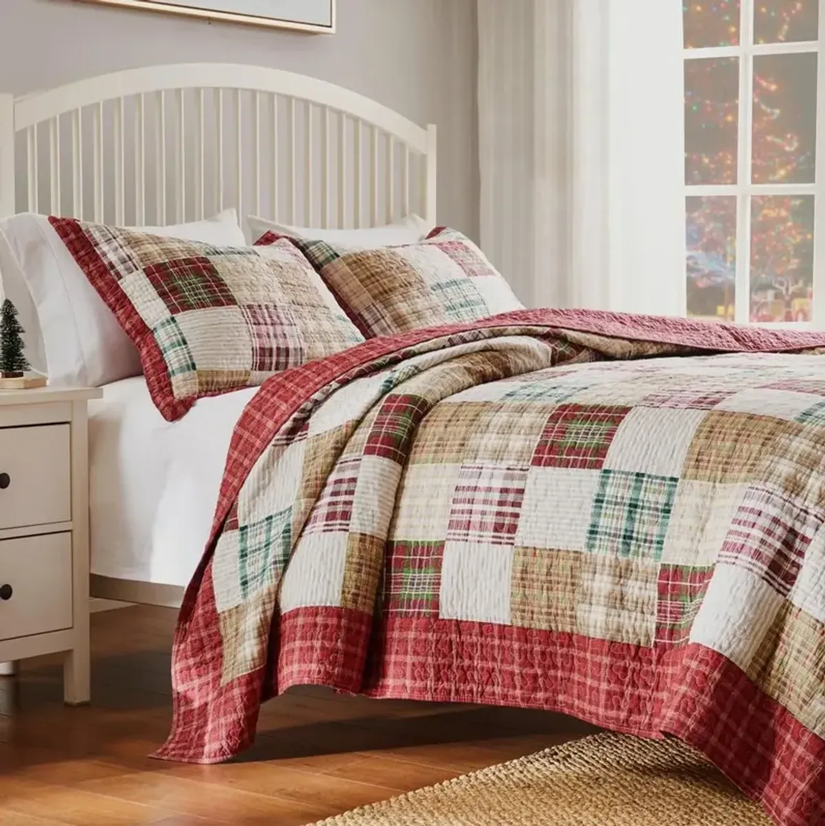 Greenland Home Fashion Oxford Quilt Set 3 Pieces Quilt Set Including Pillow Sham Full/Queen Red