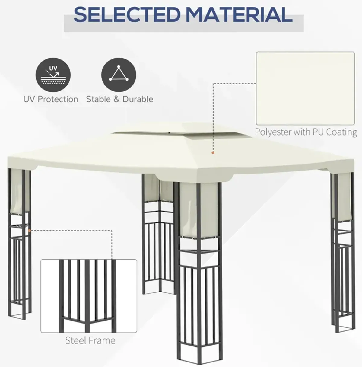 Cream Steel Sanctuary: 13x10 Double-Vented Gazebo with Shelves