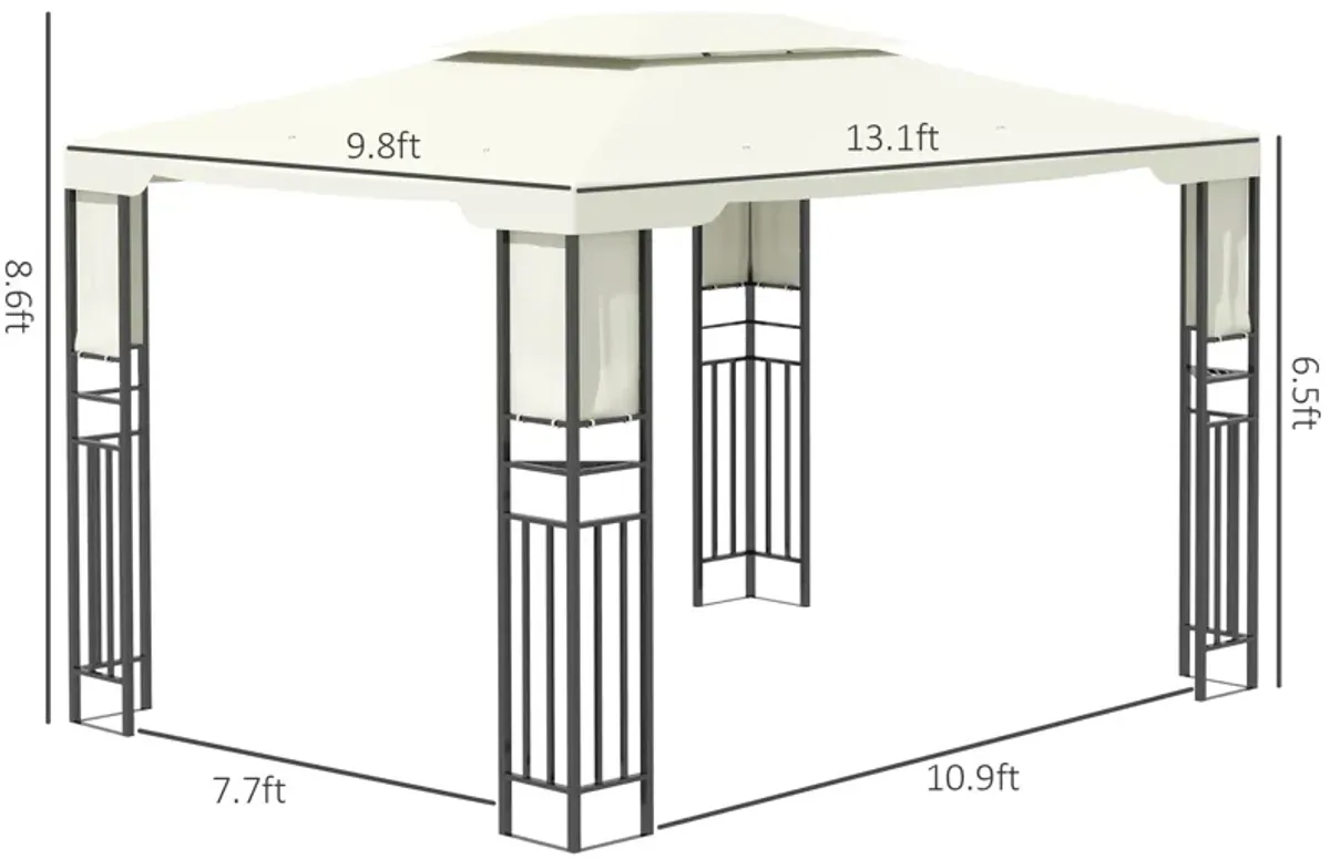 Cream Steel Sanctuary: 13x10 Double-Vented Gazebo with Shelves