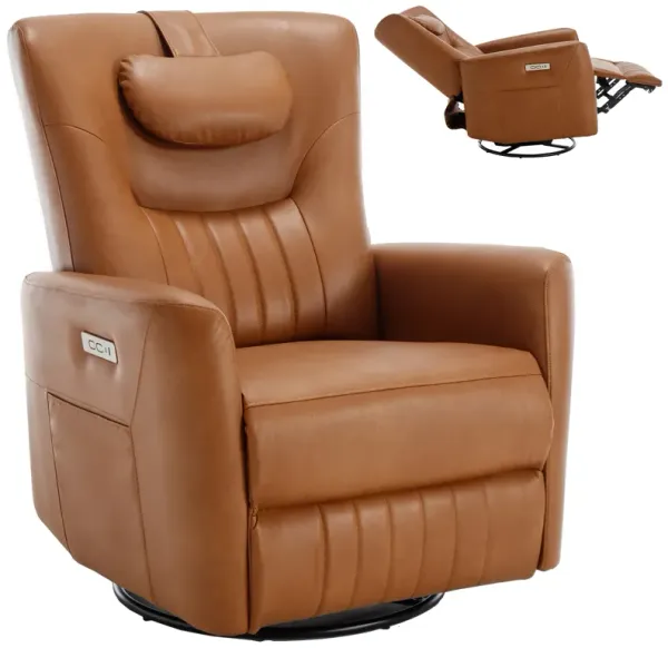 Mondawe Swivel and Rocker Power Recliner Chair with Lumbar and Neck Support Pillow, Heavy Duty Motion Mechanism with USB and Type-C Ports