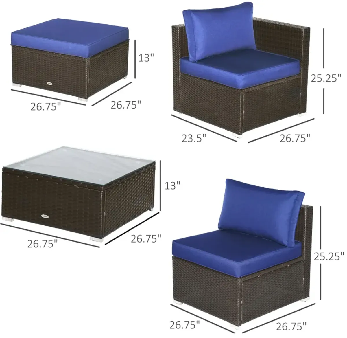 Blue Outdoor Lounge: 6PC Rattan Sofa Set with Coffee Table