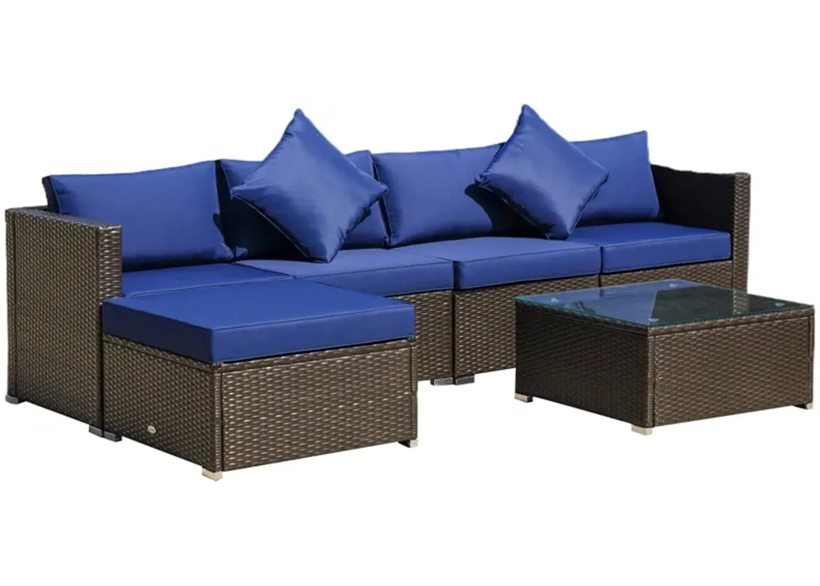 Blue Outdoor Lounge: 6PC Rattan Sofa Set with Coffee Table