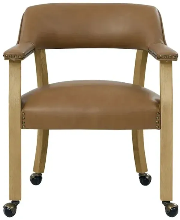 Rylie Dining Camel PU Arm Chair w/Caster