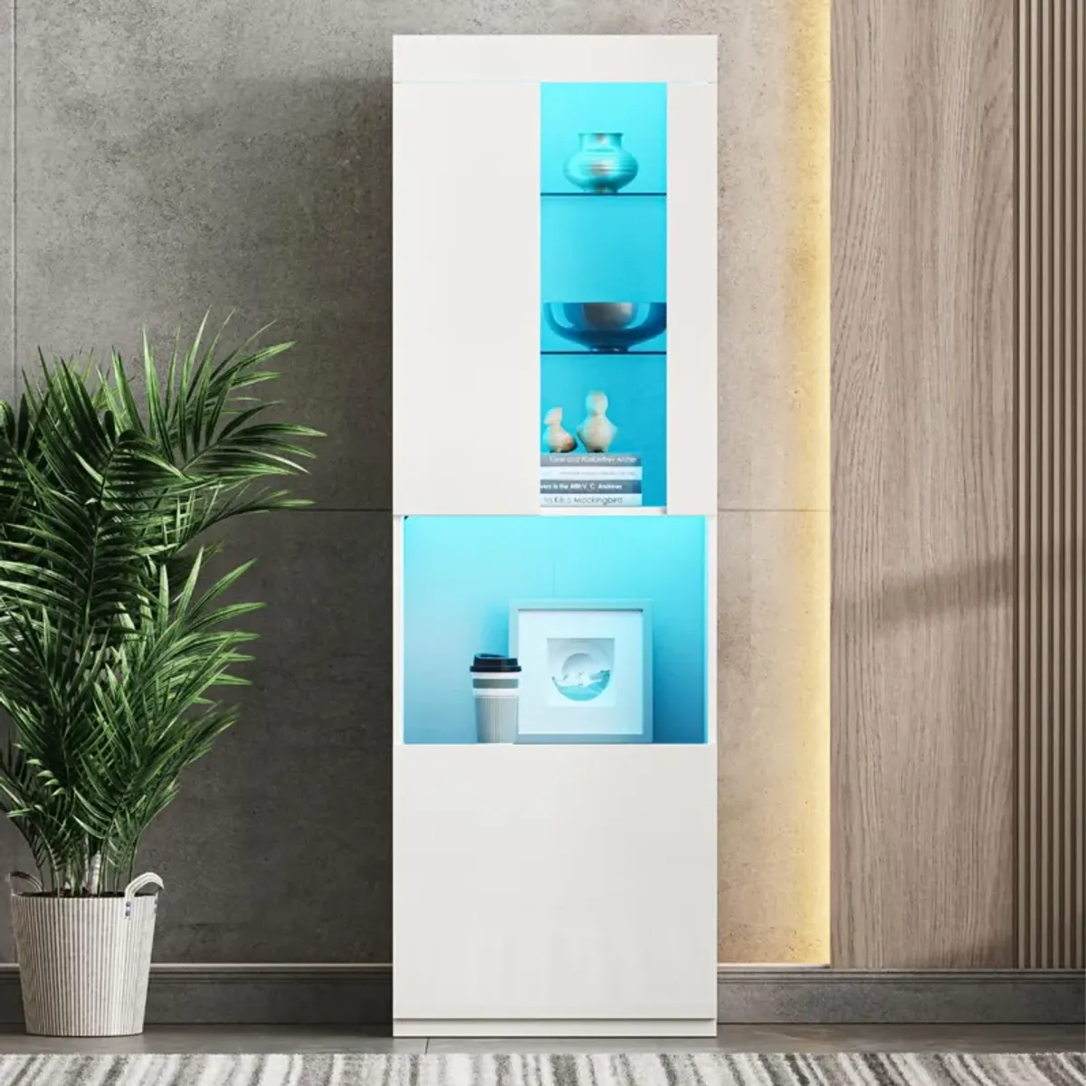 Merax High Gloss Storage Cabinet with LED Lights