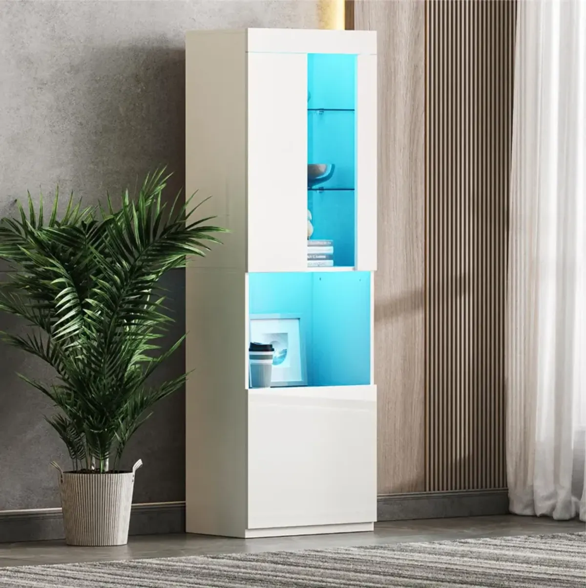 Merax High Gloss Storage Cabinet with LED Lights