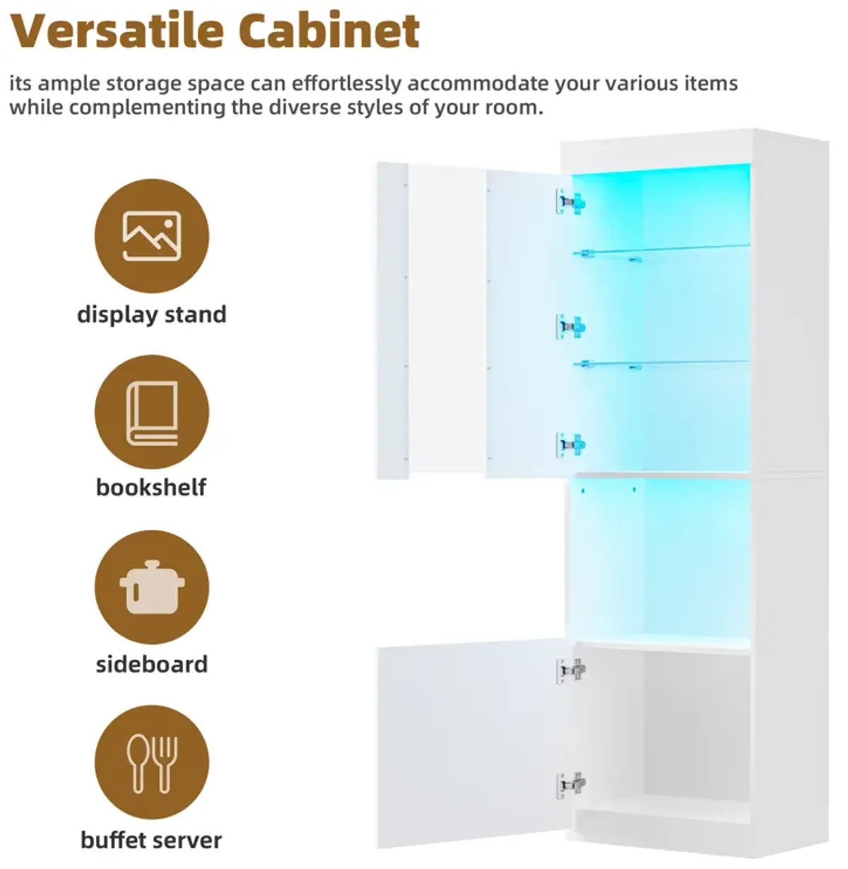 Merax High Gloss Storage Cabinet with LED Lights