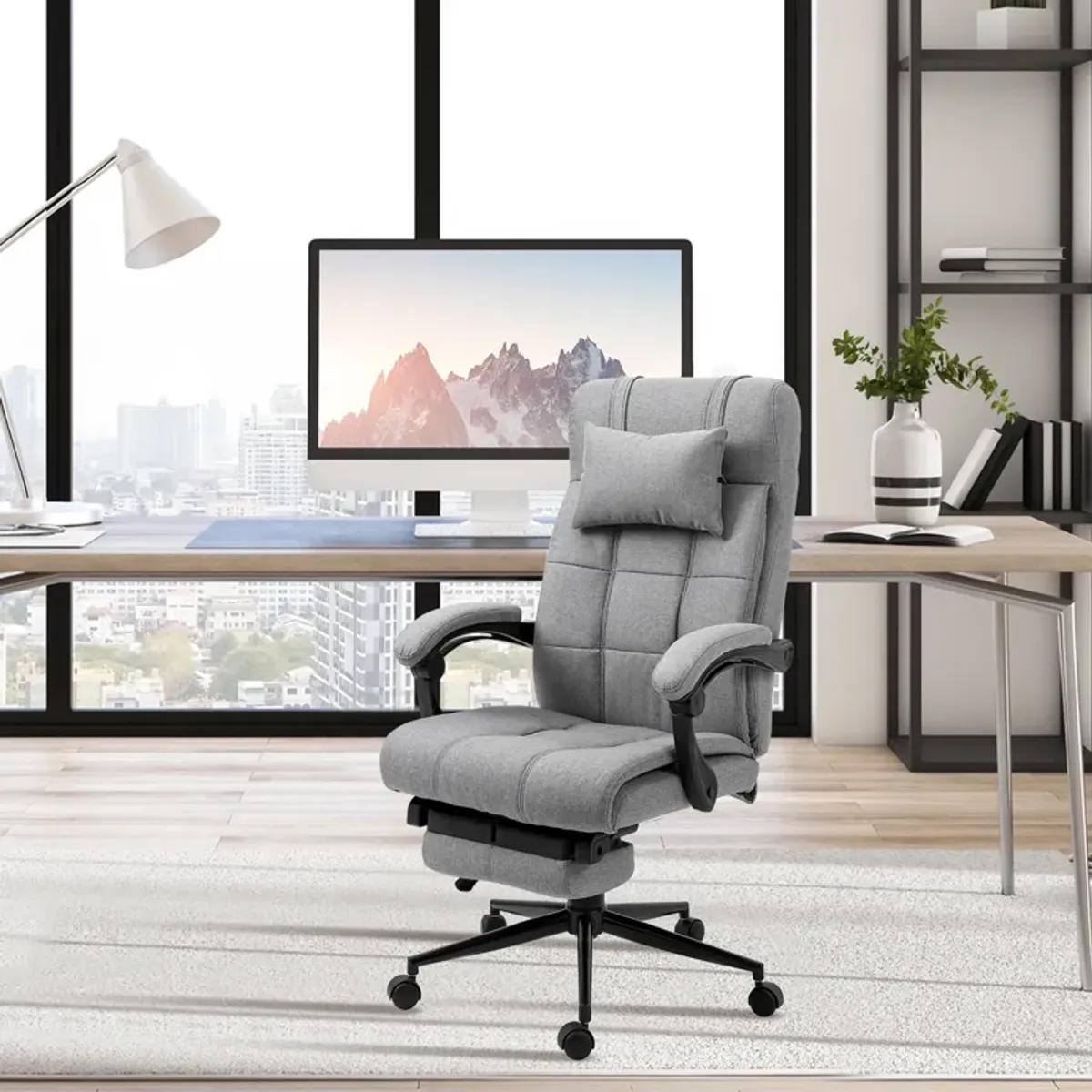 Light Gray Work Relaxation: Recliner Office Chair with Lumbar Support