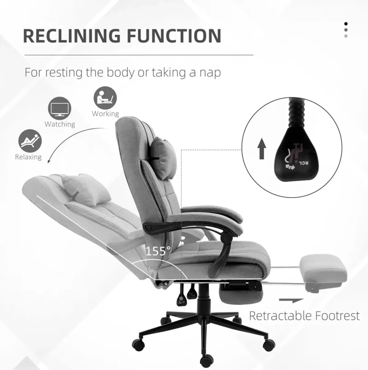 Light Gray Work Relaxation: Recliner Office Chair with Lumbar Support