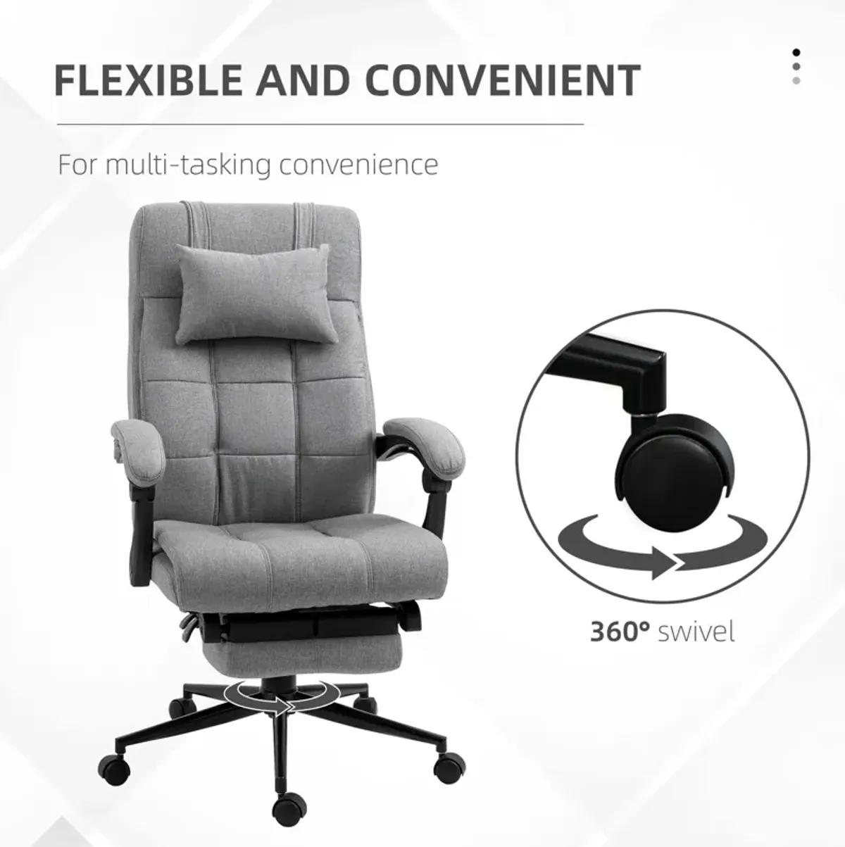 Light Gray Work Relaxation: Recliner Office Chair with Lumbar Support