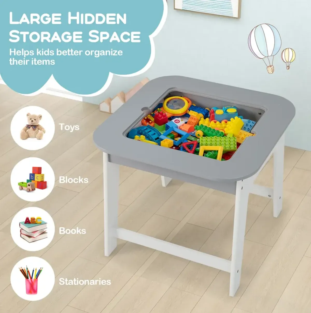 Kid's Table and Chairs Set with Double-sized Tabletop