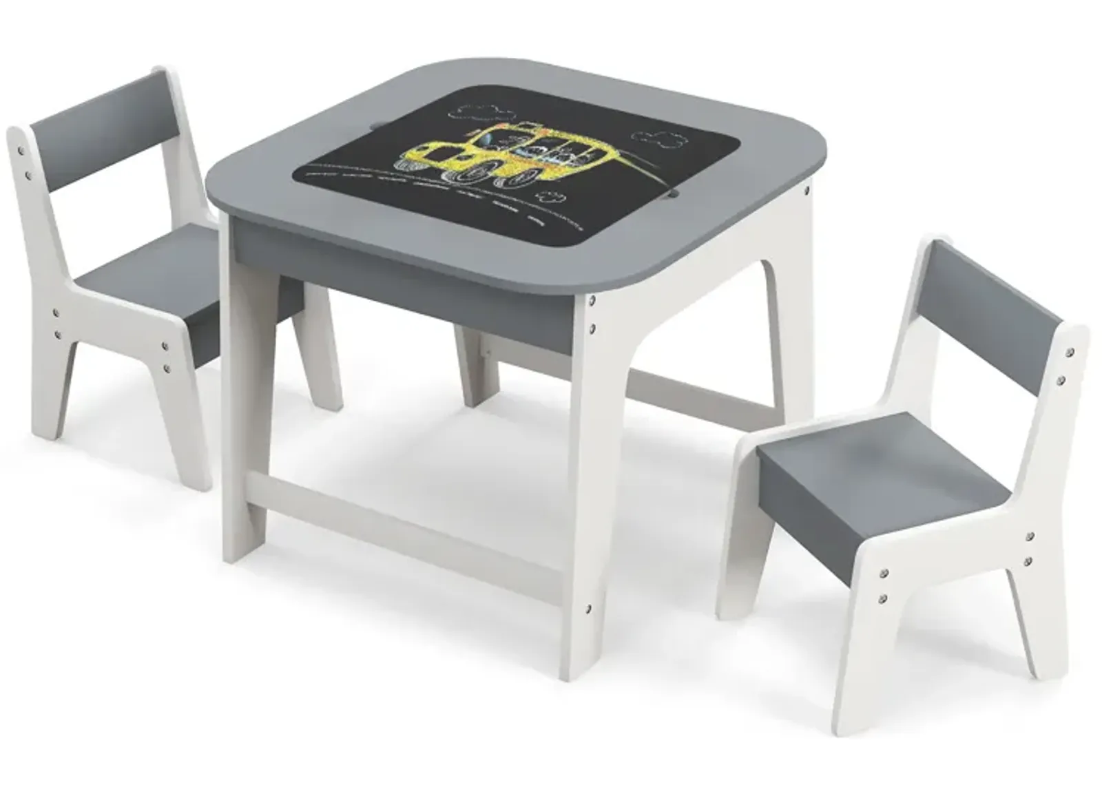 Kid's Table and Chairs Set with Double-sized Tabletop