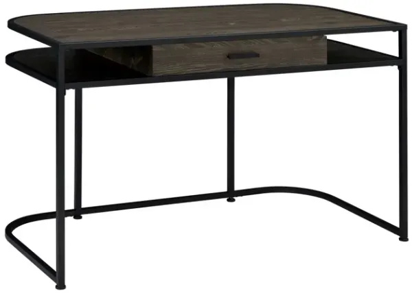 Writing Desk with 1 Drawer and 2 Compartments, Brown and Black-Benzara