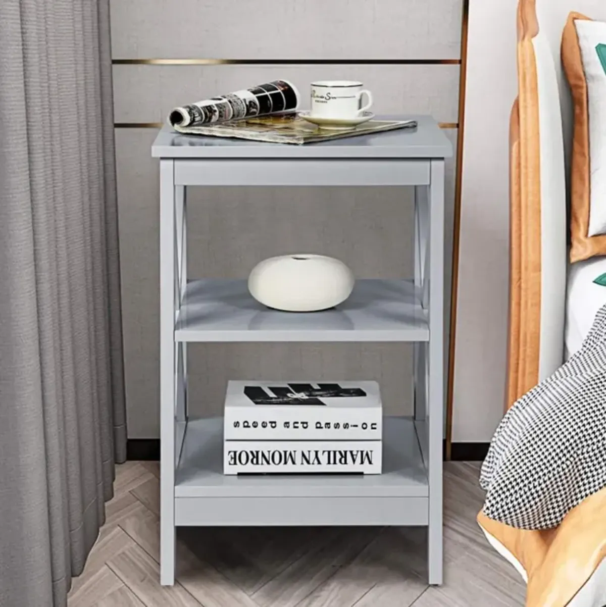 Hivvago 3-Tier X-Design Nightstands with Storage Shelves for Living Room Bedroom