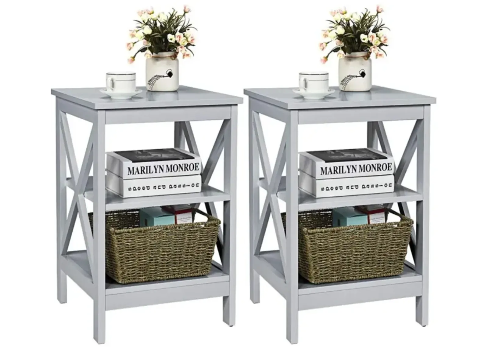 Hivvago 3-Tier X-Design Nightstands with Storage Shelves for Living Room Bedroom