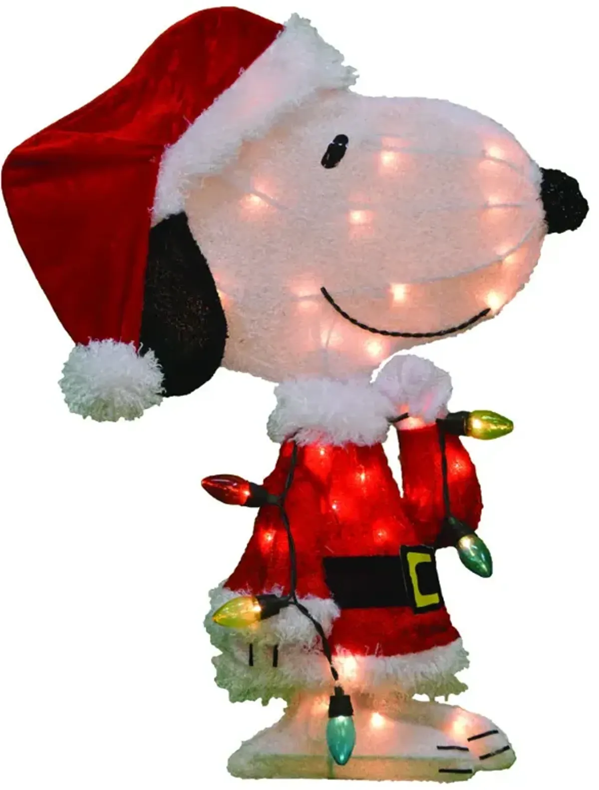 24" Lighted Santa Snoopy with String Lights Outdoor Christmas Yard Decoration