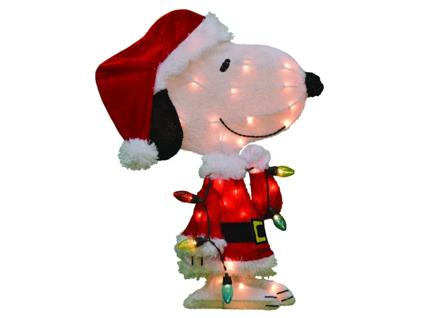 24" Lighted Santa Snoopy with String Lights Outdoor Christmas Yard Decoration