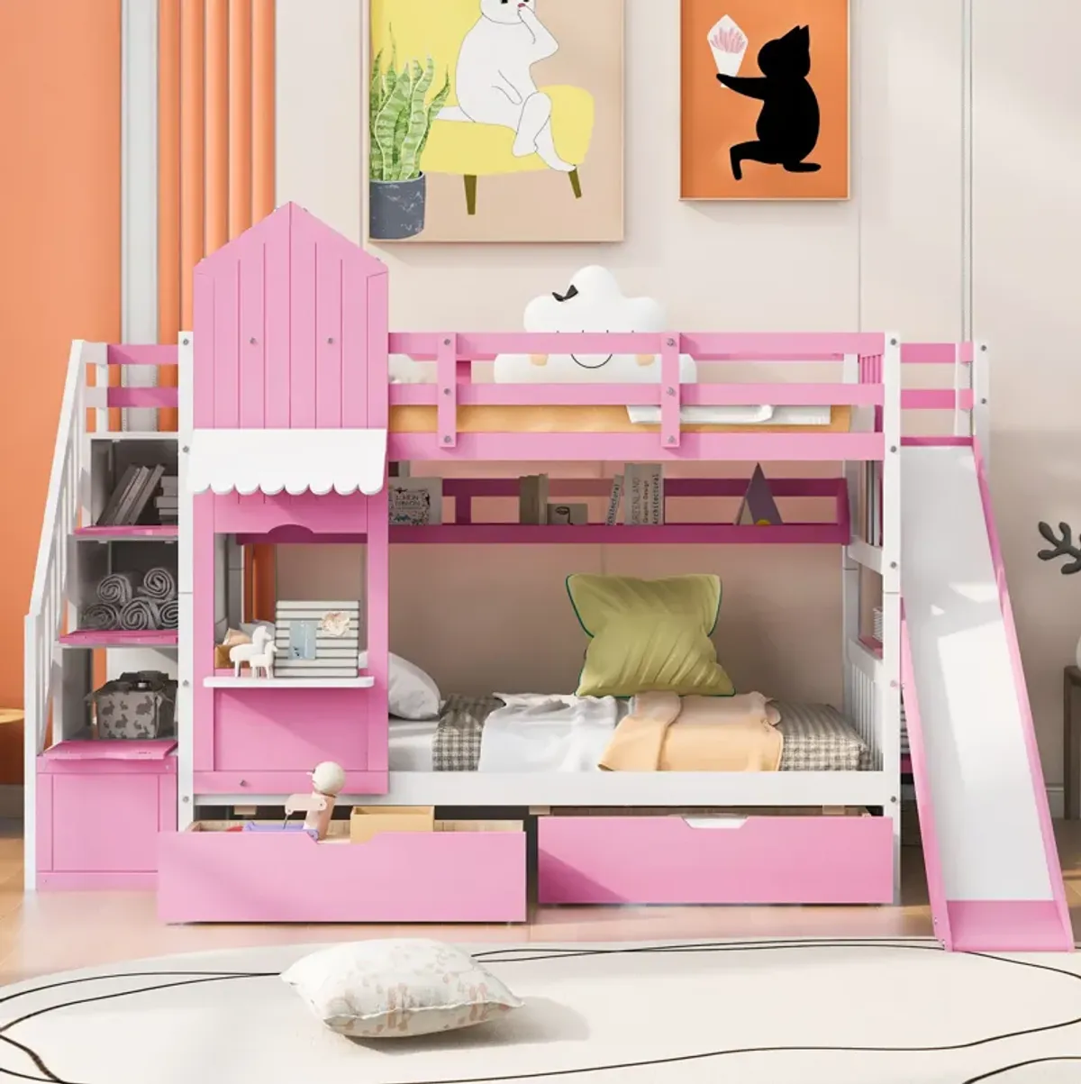 Merax Castle Bunk Bed with 2 Drawers