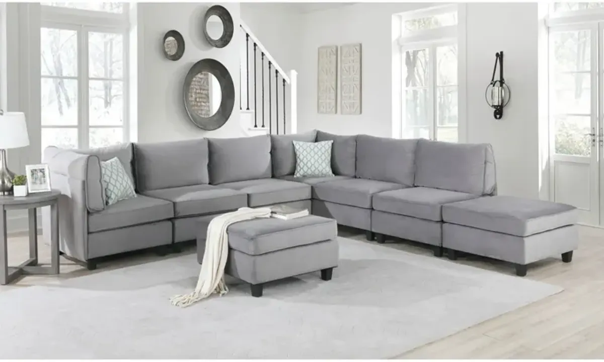 Simona Gray Velvet 8 Piece Modular Sectional Sofa