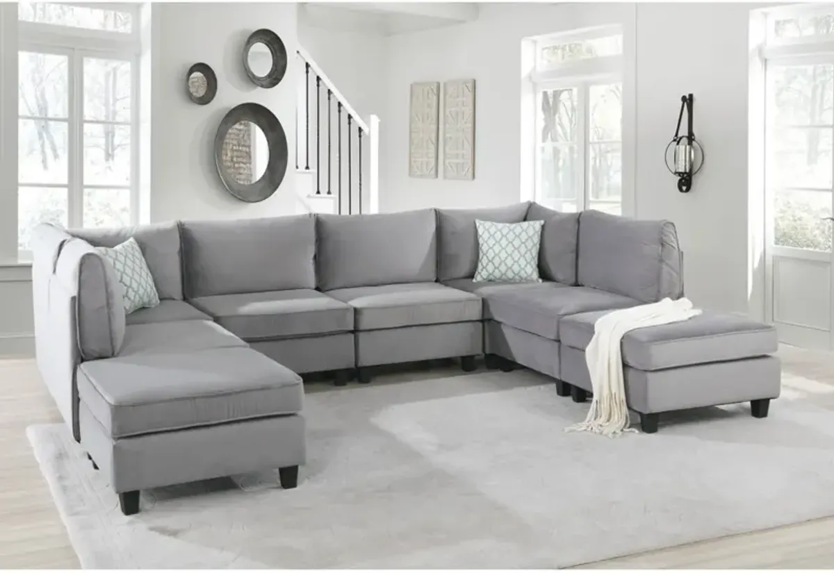 Simona Gray Velvet 8 Piece Modular Sectional Sofa