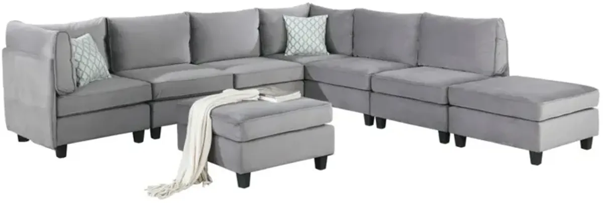 Simona Gray Velvet 8 Piece Modular Sectional Sofa