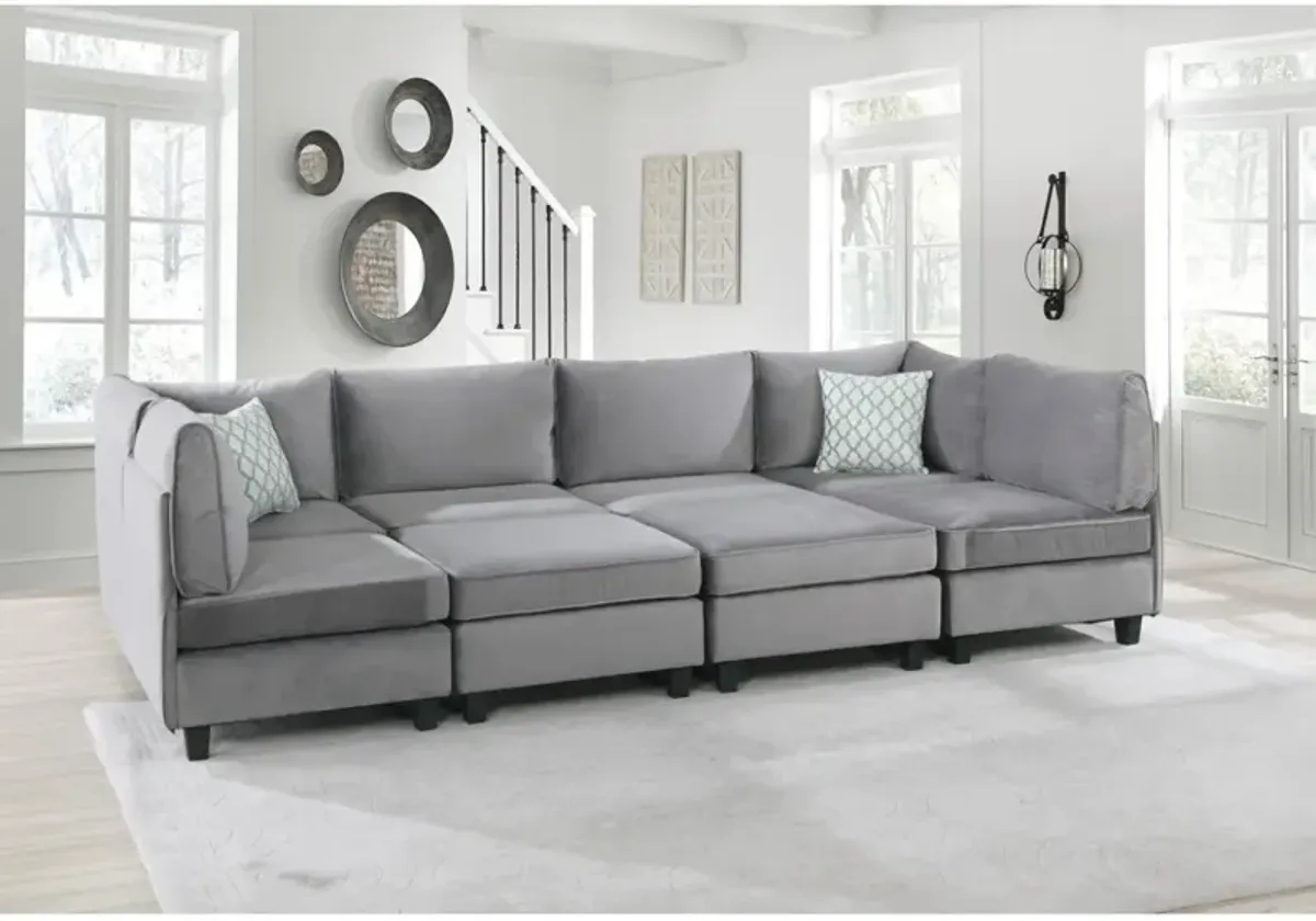 Simona Gray Velvet 8 Piece Modular Sectional Sofa