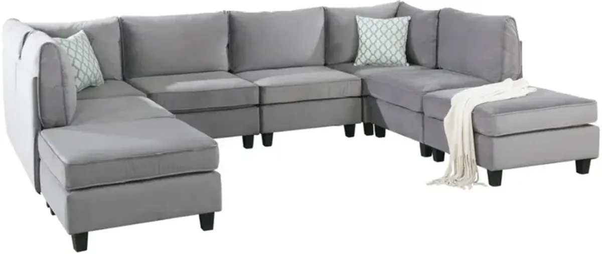 Simona Gray Velvet 8 Piece Modular Sectional Sofa