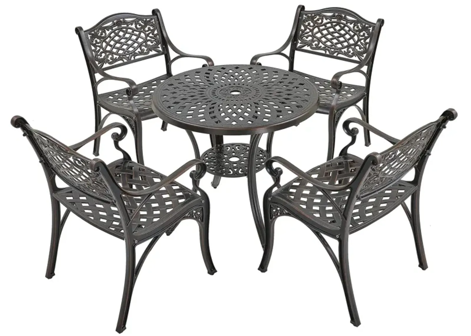 MONDAWE 5-Piece Cast Aluminum Outdoor Dining Set, Piece Chair and Round Table with Umbrella Hole