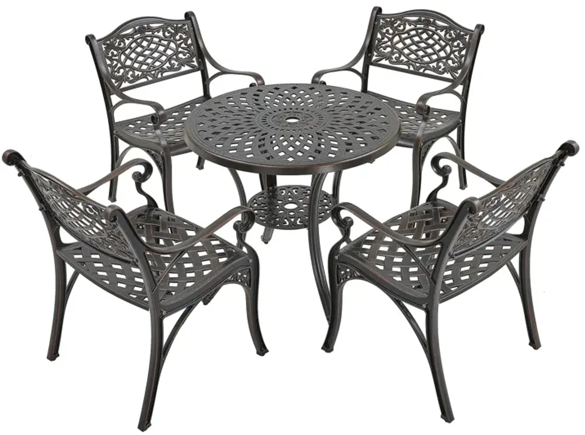 MONDAWE 5-Piece Cast Aluminum Outdoor Dining Set, Piece Chair and Round Table with Umbrella Hole