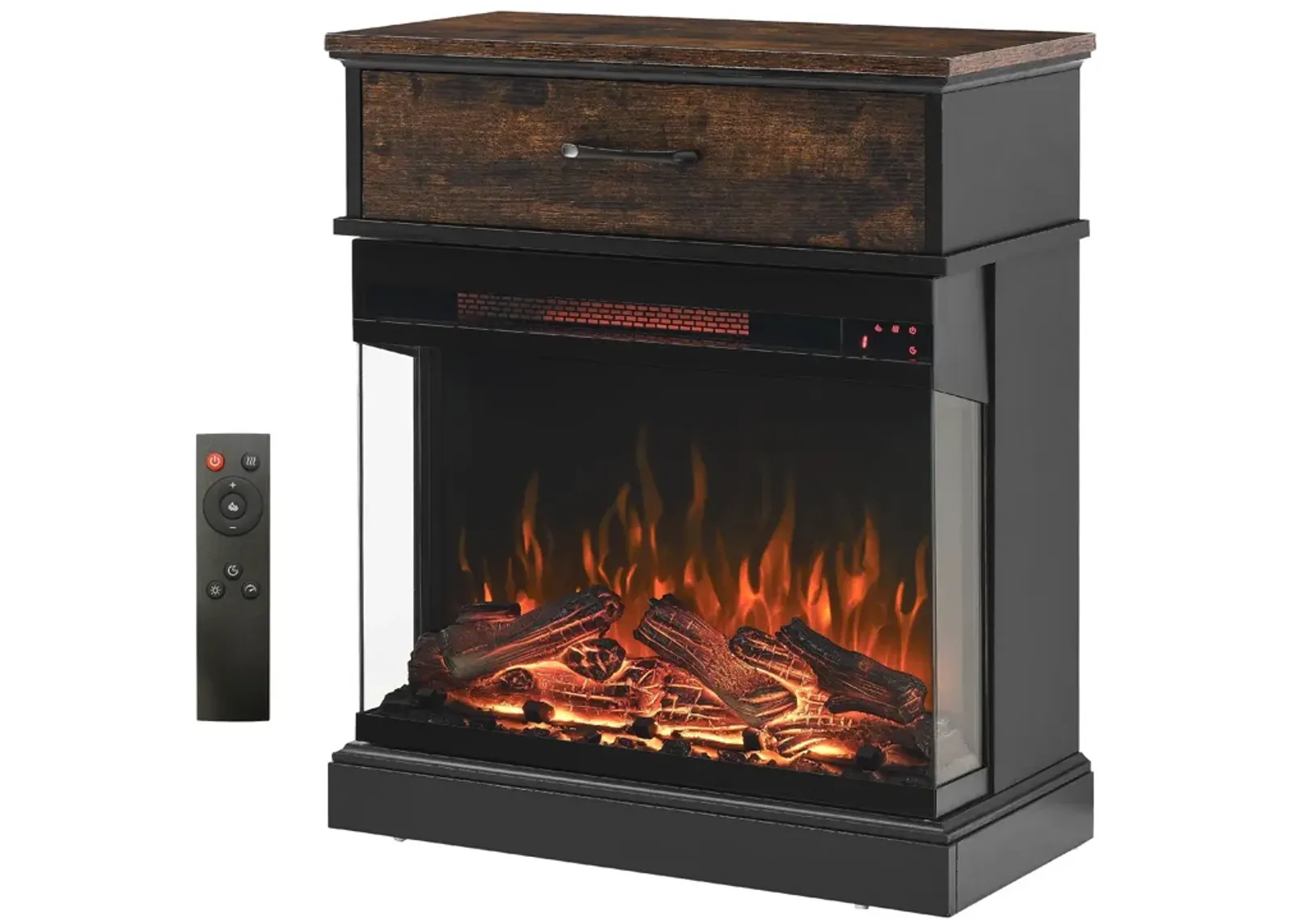 MONDAWE 25 Inch Stand Side Table With  3-Sided glass Electric Fireplace